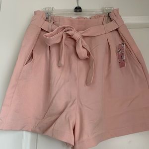 High waisted pink tie shorts
